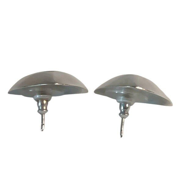 Vintage 925 Sterling Silver Black Onyx Triangle Modernist Post Earrings 3/4 Inch - Picture 4 of 9